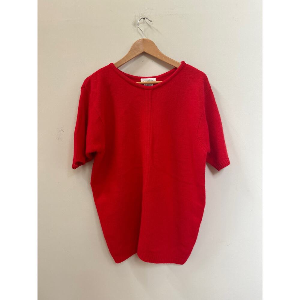 Crismina Lambswool Rabbit Hair Short Sleeve Sweater Red XL Holiday Classic Basic